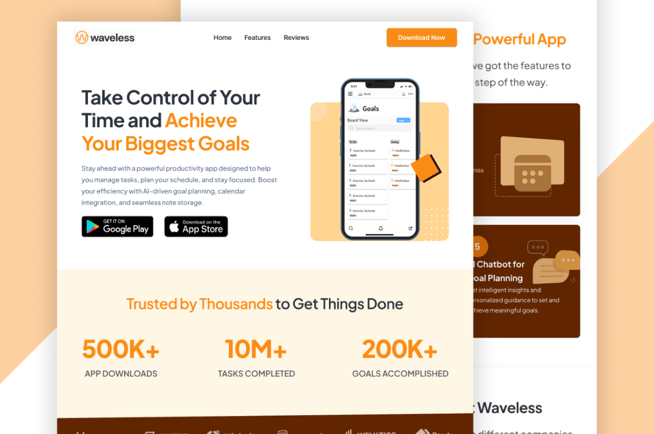Thumbnail for Productivity App Landing Page design